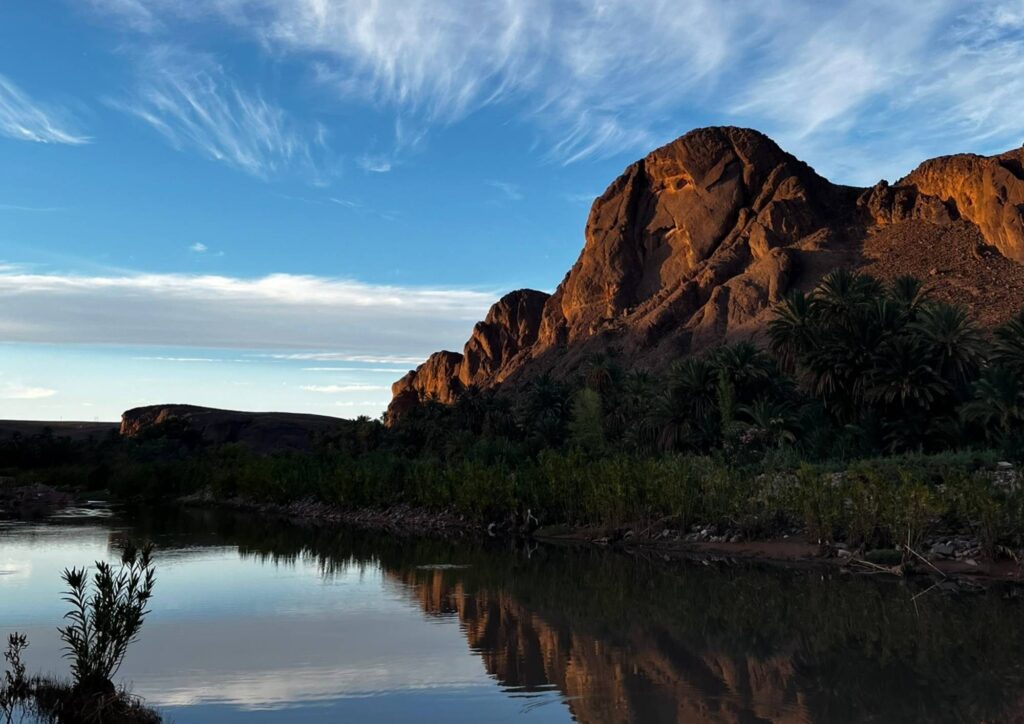 image d'une oasis face à la montagne au maroc